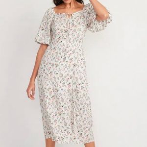 Old Navy White Floral Puffed Sleeve Peasant Maxi Dress